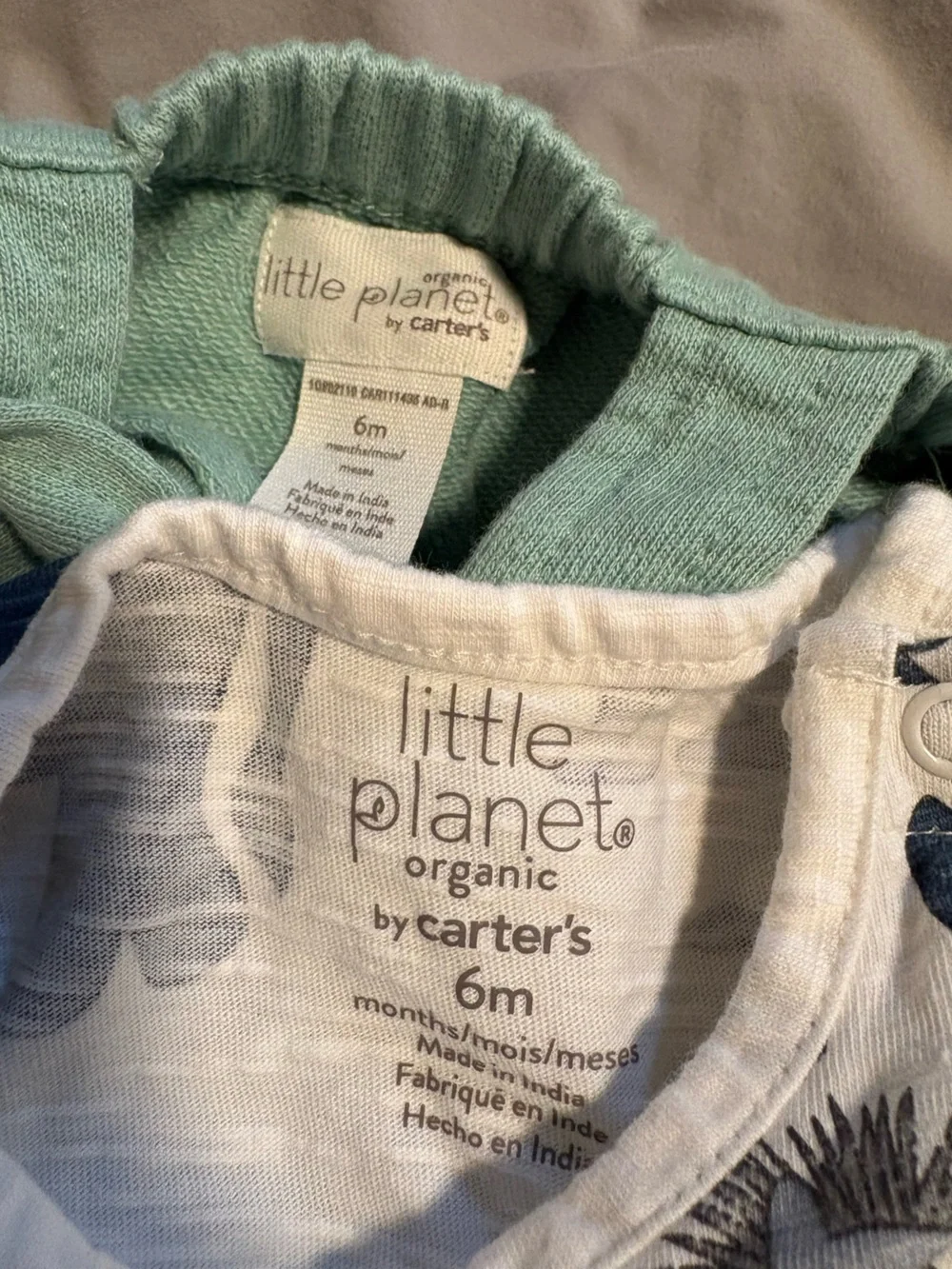 Little Planet 6M Organic Cotton Shortall Set in Green Overalls with Zoo Animals